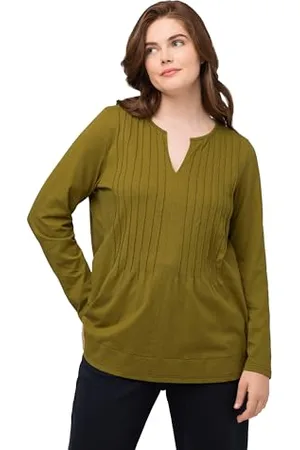 Ulla Popken T-Shirt with Tucks in Contrast Stitching, T-Shirt