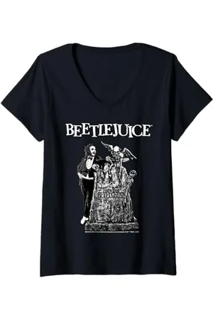 BEETLEJUICE Donna Cimitero Scena Horror Art Maglietta con Collo a V
