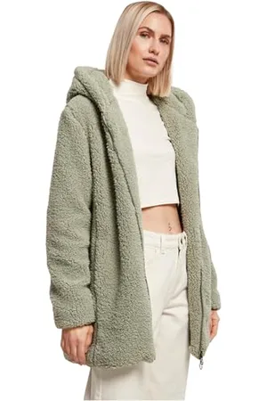 Urban classics Giacca per Donna in Sherpa con Cappuccio, Cappotto Lungo dal Taglio Oversize, Chiusura a Zip, Diversi Colori Disponibili, Taglie XS - 5XL