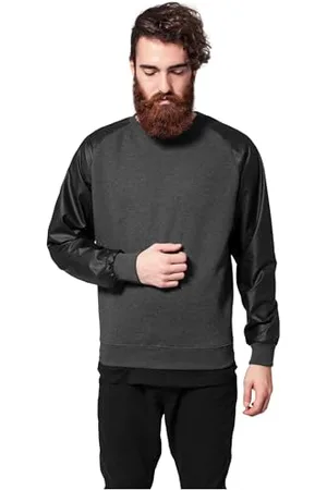 Urban classics Raglan Leather Imitation Crew Felpa, (Cha/Blk 00314), X-Large Uomo