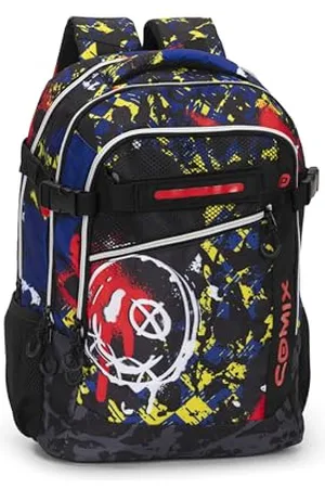 COMIX WBS - Zaino Scuola Media, Elementare e Superiore, 2 Vani Principali, 2 Tasche Frontali, Schienale Imbottito, Spallacci Imbottiti e Regolabili, Maniglia Imbottita, 32x44,5Hx20 cm, Skull