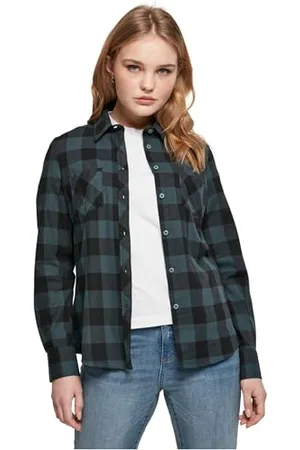 Urban classics Ladies Turnup Checked Flanell Shirt, Camicia, Donna, (Jasper/Black), XL