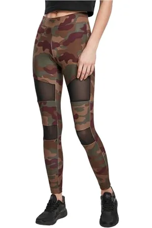 Urban classics Leggings Donna Motivo Mimetico con Retina Trasparente, Camo Tech Mesh, Materiale Opaco - Pantaloni Sportivi, Taglia: XS Colore