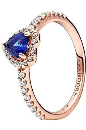 PANDORA Timeless Anello con cuore placcato in oro rosa 14 k con zirconi cubici trasparenti e cristallo blu crepuscolare, 60