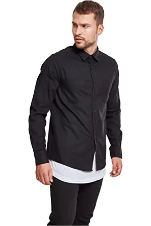 Urban classics Camicia in Flanella a Maniche Lunghe da Uomo, Camicia Casual Lunga con Bottoni per Uomo, Vestibilità Regolare, Cotone Flanella, Colore: Nero, Taglia: XXL