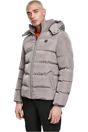 Urban classics Giacca da Uomo con Cappuccio Rimovibile, Giacca con Zip e Polsini Elastici, Giacca Impermeabile, Taglia L, Grigio