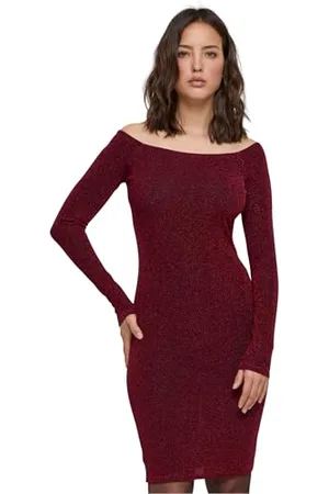 Urban classics Ladies off Shoulder Longsleeve Glitter Dress Vestito, , S Donna