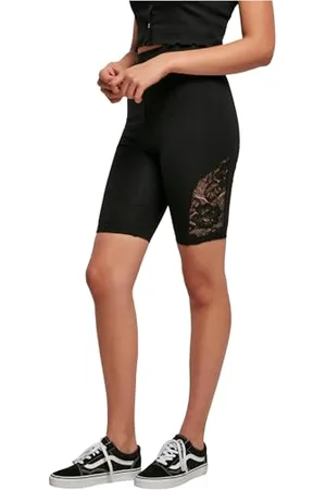 Urban classics Pantaloncini Sportivi Donna, Fitness Leggins con Inserto in Pizzo, Palestra e Yoga, High Waist in Diversi Colori, Taglie XS - 5XL