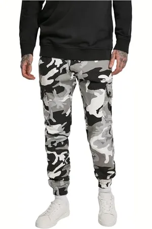 Urban classics Pantaloni Cargo Uomo in Stile Mimetica Militare, Polsini Elastici e Grandi Tasche Laterali, Colore snow camo, Taglia30