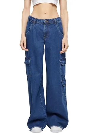 Urban classics Ladies Waist Cargo Denim Pants Pantaloni, , 34 Donna