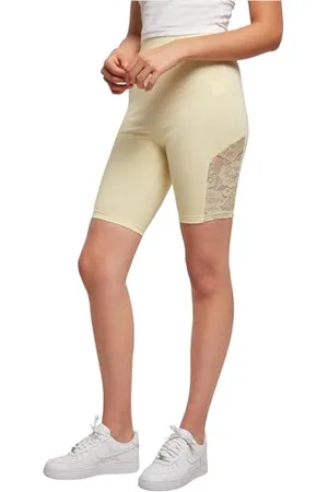 Urban classics Pantaloncini Sportivi Donna, Fitness Leggins con Inserto in Pizzo, Palestra e Yoga, High Waist in Diversi Colori, Taglie XS - 5XL