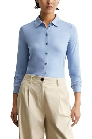 Marc O’ Polo Marc OߴPolo Donna Camicia in Jersey parzialmente Elasticizzata Colletto a Punta, Blu , XS