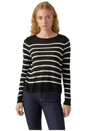 VERO MODA Pullover Donna a Maglia fine con Collo Rotondo a Righe Maglione Dolcevita Morbido a Righe Lunghezza VMNOVA, Colore: , Taglia:XS