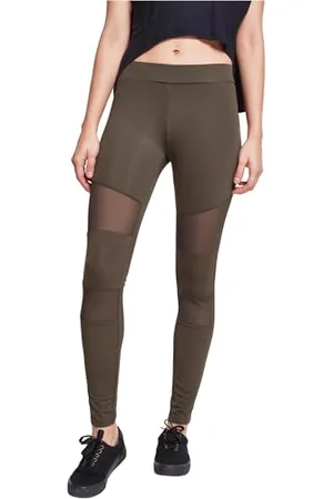 Urban classics Leggings, Sportivi a Vita Alta con Inserti Mesh Elasticizzati con Vestibilità Regolare e Gamba Affusolata, da Donna, (Khaki), M