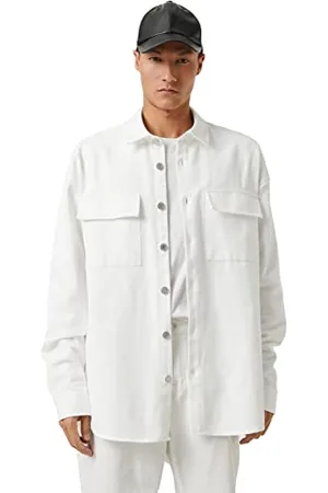 Koton Basic Shirt Jacket Classic Neck Buttoned Pocket Detailed Maglietta, (000), L Uomo