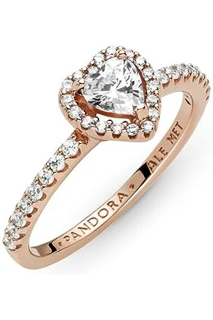 PANDORA Timeless Anello con cuore placcato in oro rosa 14 k con zirconi cubici trasparenti, 54