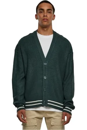 Urban classics Cardigan Squadrato Sportivo Maglione, Verde Bottiglia, 2XL Uomo
