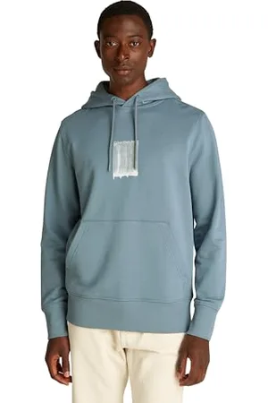 Calvin Klein Uomo Felpa con Cappuccio Brush Stroke Graphic in Cotone, Turchese (Trooper), M