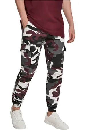 Urban classics Pantaloni Cargo Uomo in Stile Mimetica Militare, Polsini Elastici e Grandi Tasche Laterali, Colore wine camo, Taglia32