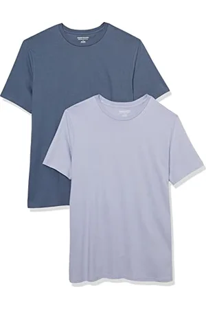 Amazon Maglietta Girocollo a Maniche Corte dalla vestibilità Aderente Uomo, Pacco da 2, Blu Slavato/Lavanda, XS