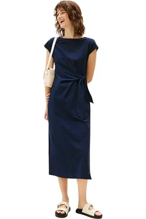 Tommy Hilfiger Donna Abito Knot Midi con Scollo a Barca, Blu (Dark Night Navy), M