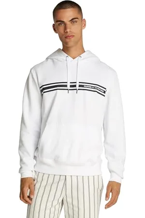 Tommy Hilfiger Uomo Felpa Central Chest Stripe con Cappuccio, Bianco , L