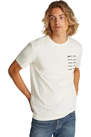 Calvin Klein Uomo T-shirt Maniche Corte Serif Box Graphic Tee in Cotone, Beige (Tofu), S