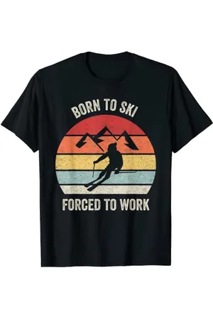 Catch Some Rays Retro Born To Ski Forced To Work Shirt Sciatore Regalo Divertente Sci Maglietta