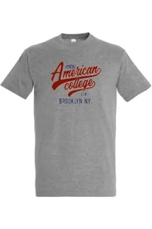 American College T-Shirt, Camicie, Bambino, Bambina, Felpe, Polos, Casual, Sportive, Stampate, Abbigliamento, Bambini, Unisex, Modello AC203 Gris, 14 Anni
