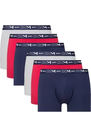 Dim Boxer in Cotone Elasticizzato Traspirante Supporto Ottimale Uomo x6, Blu Denim/Rosso Topazio/Acciaio, XL