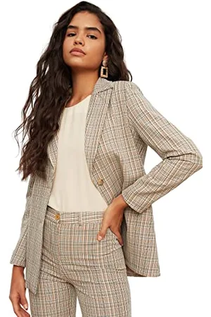 Trendyol Damen Regular Standard Plaid Webstoff Blazer Cappotto, , 36 da Donna
