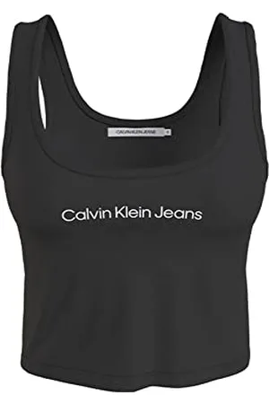 Calvin Klein Jeans Canotta Donna Institutional Strappy Top in Cotone, (Ck Black), XXXL