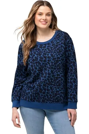 Ulla Popken Felpa con Stampa Leopardata 826087 Maglia di Tuta, , 52-54 Donna