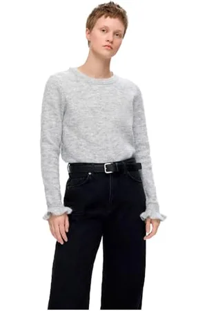SELECTED Slflulu LS Knit Frill Cuff O-Neck Noos Maglione Lavorato a Maglia, , L Donna