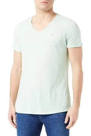 Tommy Hilfiger T-shirt Maniche Corte Uomo Slim Scollo a V, (Opal Green), S