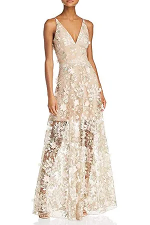 Dress The Population Abito Lungo Senza Maniche Floreale Decorato da Donna, , M