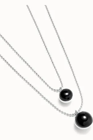 UNO de 50 Ciondolo placcato oro 18 K con doppia catena a diverse altezze e cristalli centrali in Murano nero, talla unica, vetro di murano, Nessuna pietra preziosa