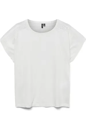 VERO MODA Maglietta da Donna T-Shirt alla Moda con Scollo Rotondo e Pizzo Ricamato, Colore: , Taglia:L