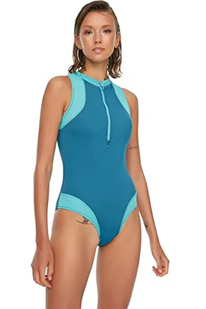 Trendyol Women Plain Zipper Detailed Knit Swimsuit Nuoto, , 40 Donna