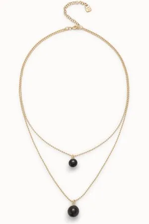UNO de 50 | Ciondolo | con doppia catena e vetro di Murano centrale nero | placcato in 18k | Gioiello artigianale | Made in Italy, talla unica, vetro di murano, Nessuna pietra preziosa