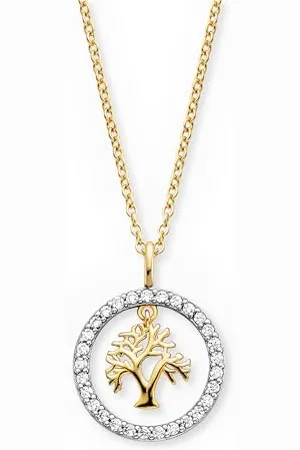 Engelsrufer Collana con albero della vita bicolore da donna, in argento Sterling 925, chiusura a moschettone, lunghezza: 42 + 4 cm, 50 cm, Argento sterling, Zirconia cubica