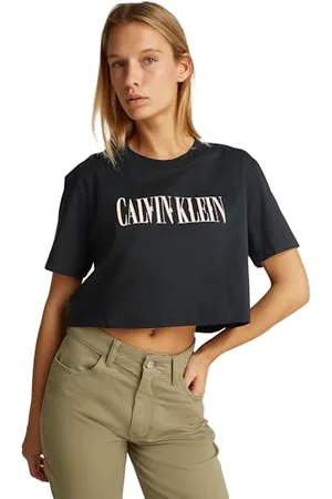 Calvin Klein Donna T-Shirt Maniche Corte Varsity Boxy Tee Cropped, Nero (Ck ), M