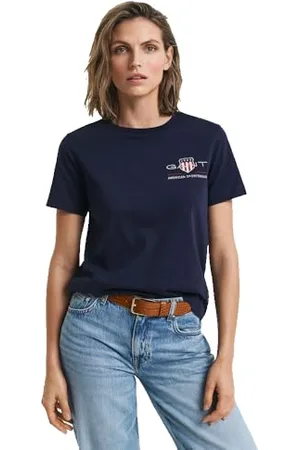 GANT Reg Archive Shield SS-Maglietta T-Shirt, Blu-Evening Blue, L Donna