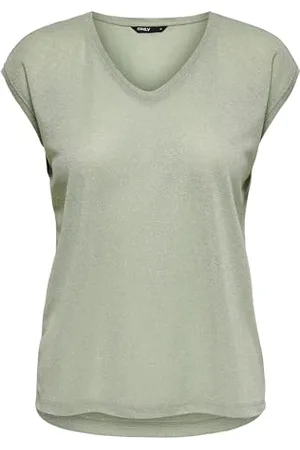ONLY Onlsilvery S/S V Neck Lurex Top Jrs Noos, Maglietta Donna, (Desert Sage), L
