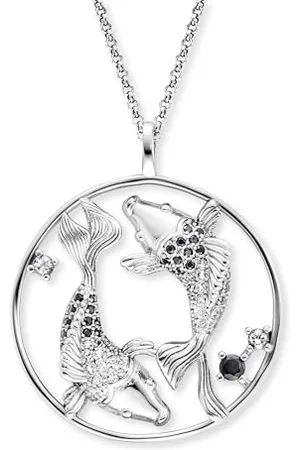 Engelsrufer Collana Yin Yang Pesci da donna in argento sterling 925 – Zirconia – Chiusura a moschettone – Lunghezza: 42 + 4 + 4 cm, 50 cm, Argento sterling, Zirconia cubica