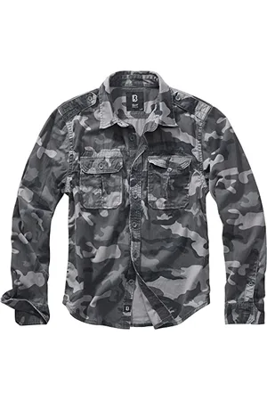 Brandit Vintage Shirt Long Sleeve, Uomo, Grey Camo, S