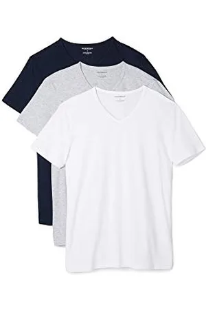 Emporio Armani T-Shirt da Uomo in Cotone con Scollo a V, Confezione da 3 Canottiera, Grigio/Bianco/Blu Marino, S (Pacco da 3)