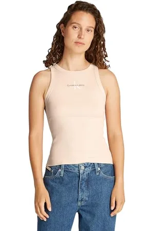 Calvin Klein Donna Canotta Monologo Rib Skinny Fit, (Brazilian Sand), M