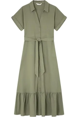 Springfield 7.t.a. Vestido Midi MC Lino Liso Vestito Casual, , 38 Donna