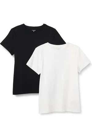 Amazon T-Shirt Girocollo a Maniche Corte 100% Cotone vestibilità Classica Donna, Pacco da 2, , L